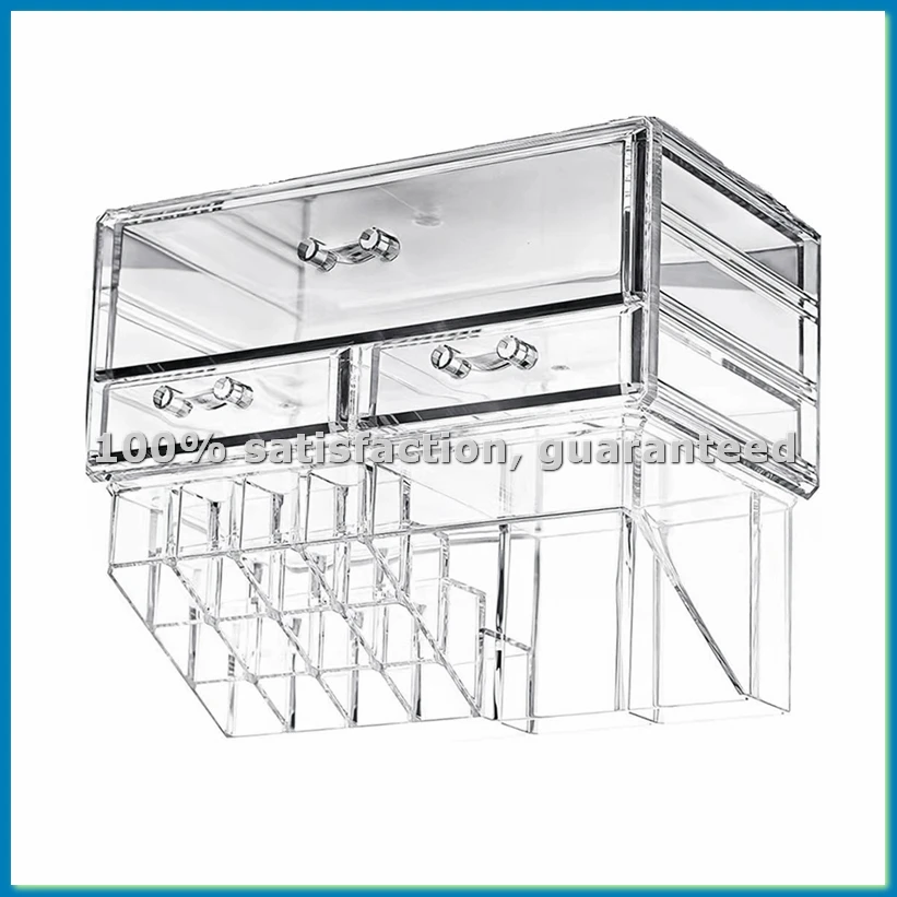 Clear Makeup Organizer with 3 Drawers and Removable of Top Lipstick Holders Enhance Your Vanity, Bathroom,Dresser-AT35