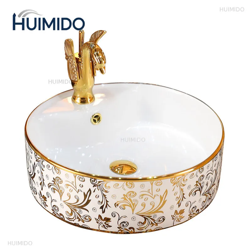 European-style golden  toilet ceramic washbasin  gold  oval art basin
