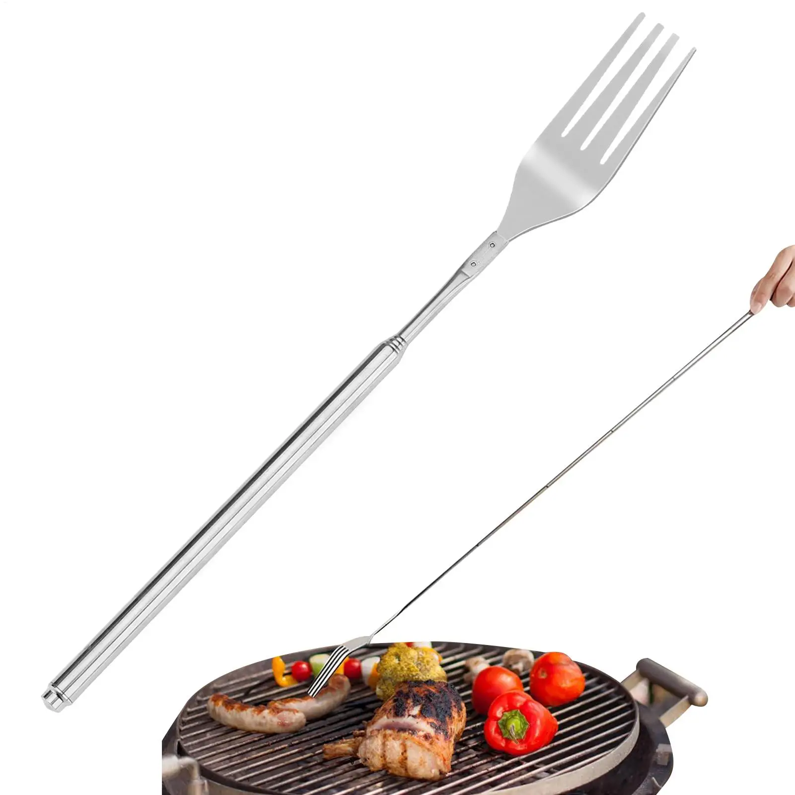 Stainless Steel Telescopic Dining Spork Table Folding Portable Tableware Outdoor Camping Barbecue Fork Household Fork Bbq Tools