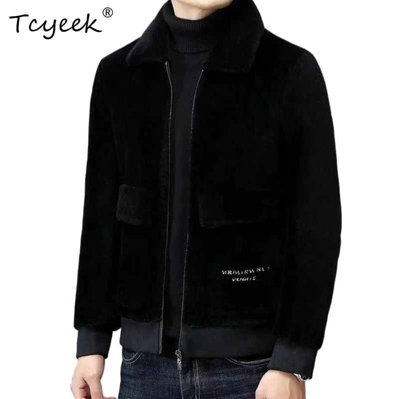 Tcyeek Sheepskin and Wool One-piece Mens Jacket Sheep Shearing Coat Short Real Fur Embroidered Winter Real Fur Coat 2026 Jaqueta