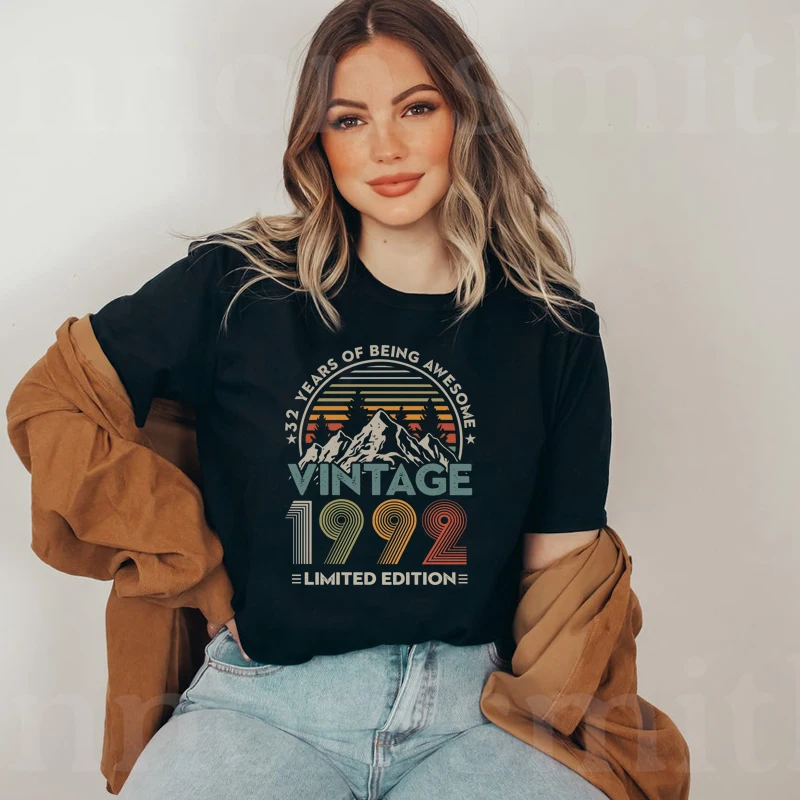 

Vintage 1992 Limited Deition 32 Years Awesome Women T Shirt Cotton 32nd Birhtday Old Persional Gift O Neck Mothers Gift Tshirt