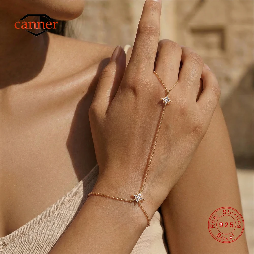 

Браслет-цепочка CANNER из стерлингового серебра 925 пробы с восьмиконечной звездой и фианитами для женщин, браслет на руку в стиле INS, изысканные ювелирные украшения