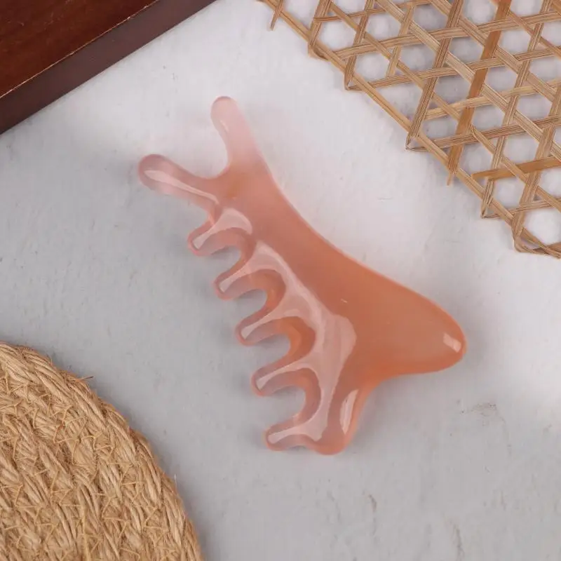 مشط تدليك الجسم ميريديان من الراتنج، مشط بخمسة أسنان واسعة، علاج الوخز بالإبر، الدورة الدموية، مشط شعر ناعم مضاد للكهرباء الساكنة #4