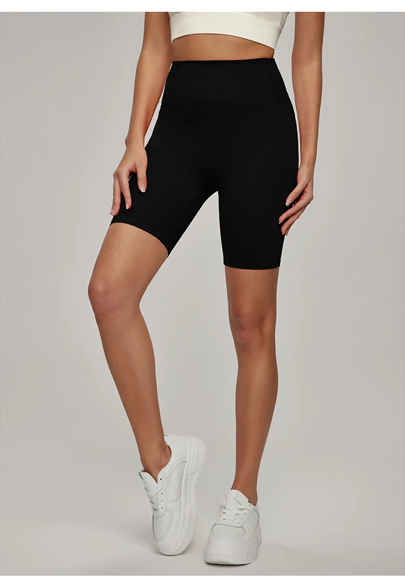 7A Women's Antibacterial Seamless Yoga Shorts Lightweight Breathable Fitness Cycling Shorts with Back Pocket Outdoor Activities