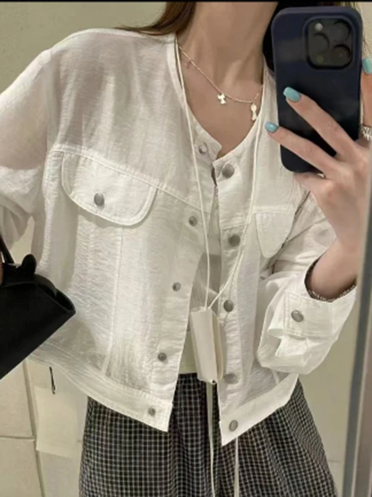 

Korean Sle Casual Long Sve Women's Outerwear Sun Protection Color Simple Design Summer Faion Top