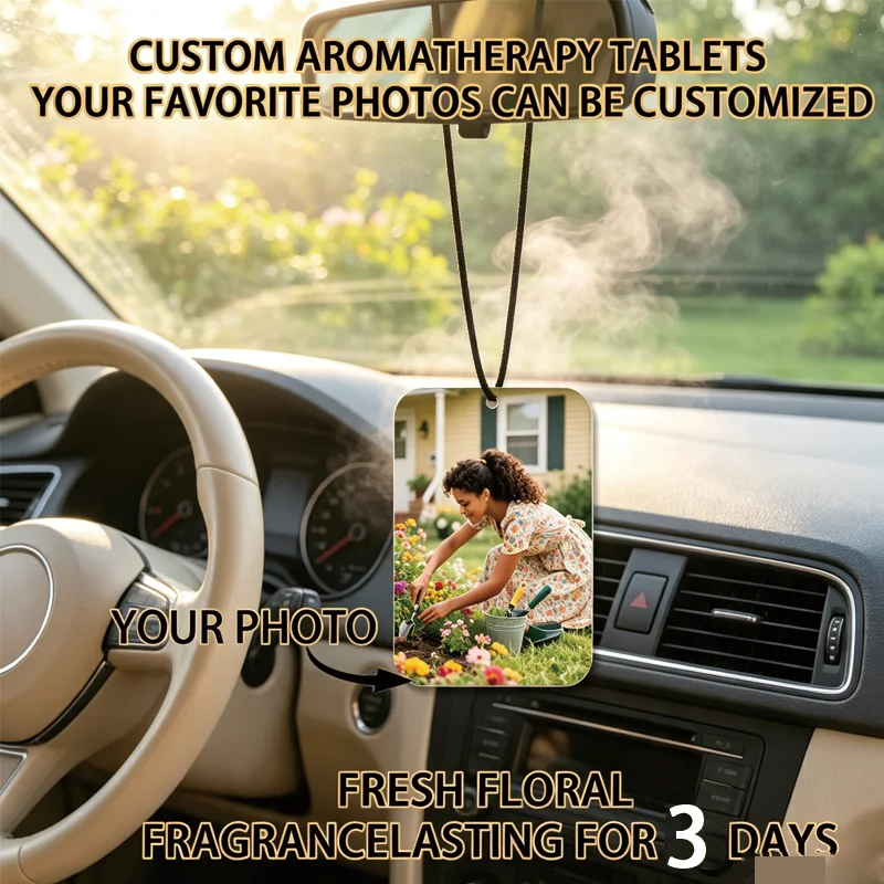Custom Photo Rectangular Car Air Freshener. Personalized Photo Diffuser, Suitable for Hanging on Your Car Rearview Mirror, Backp
