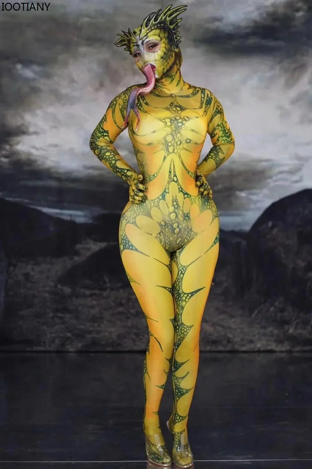 New Halloween Lizard Female Cosplay Jumpsuit Sexy Women Carnival Show Catsuit Nightclub Party Dj Stage Zentai Suits Rave Outfits