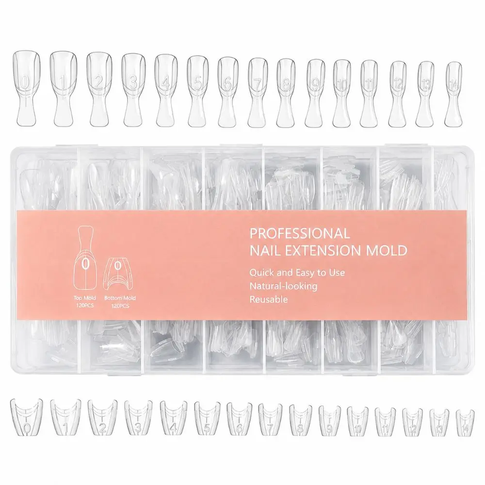 240pcs New Oval Shape Sandwich Nail Dual Form No-Trace Quick Shortening Nail Mold Ultra-Thin Clear Extension False Nails DIY
