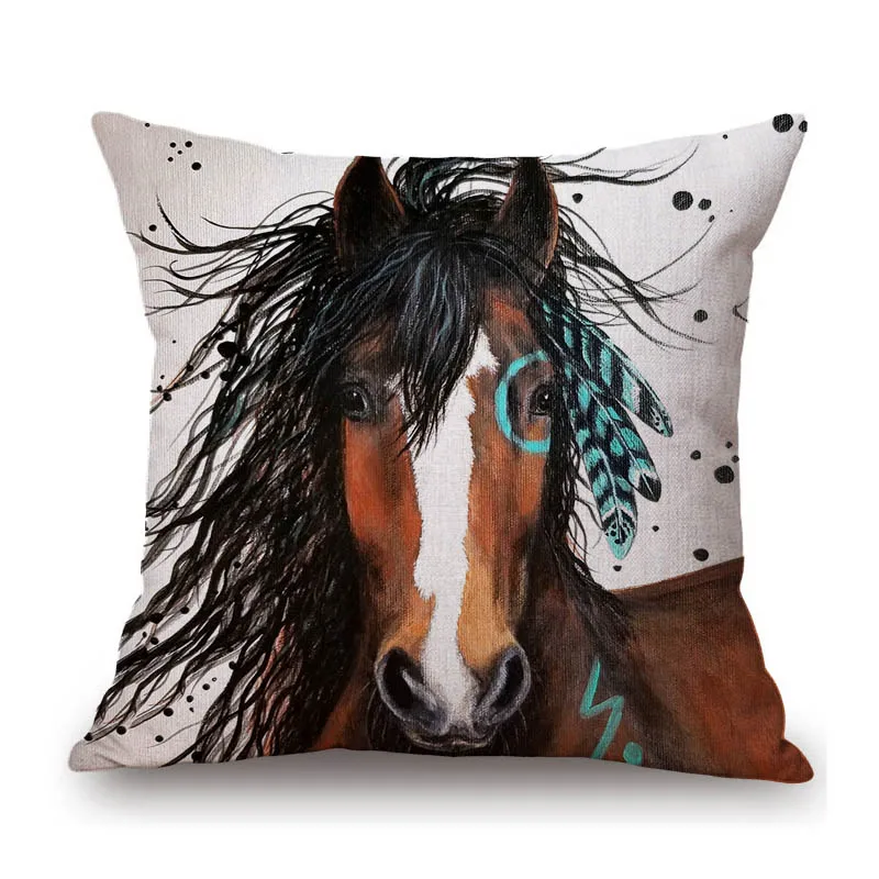Mustang Horse Wild Horsemanship Club Decoration Art Sofa Throw Pillow Case Black White Elegant Linen Pony Cushion Cover