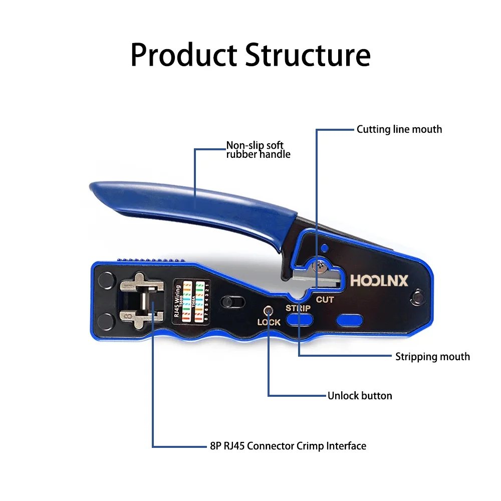 Hoolnx RJ45 Krimptang Passeren Rj45 Crimper Wire Stripper Cutter Voor CAT6 CAT5E 8P8C Pass Thru RJ45 Modulaire Connector