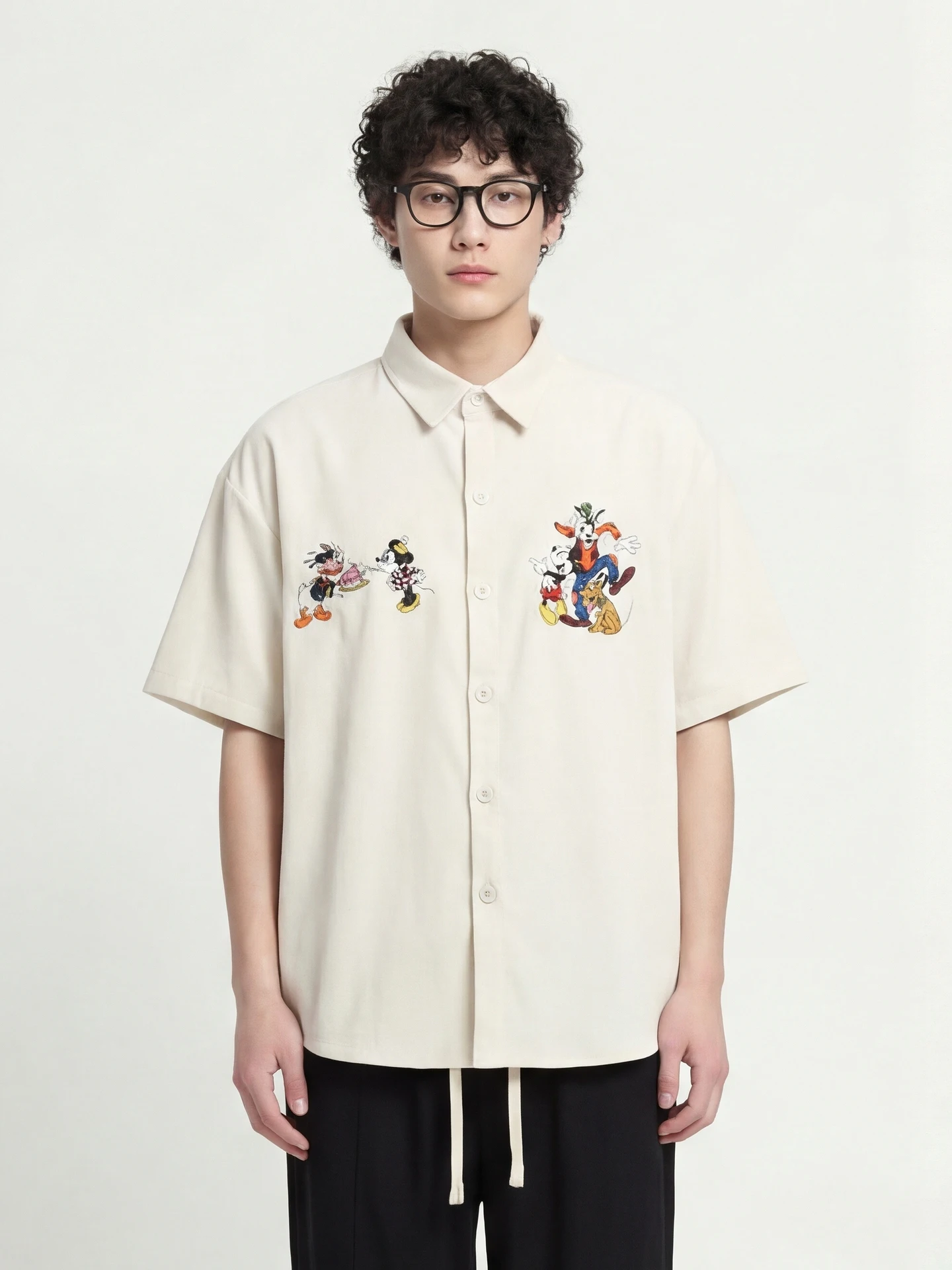 

Свободная рубашка с коротким рукавом, с мультяшной вышивкой, в полоску, в стиле BF, повседневная, удобная, дышащая, из полиэфирного волокна, летняя.