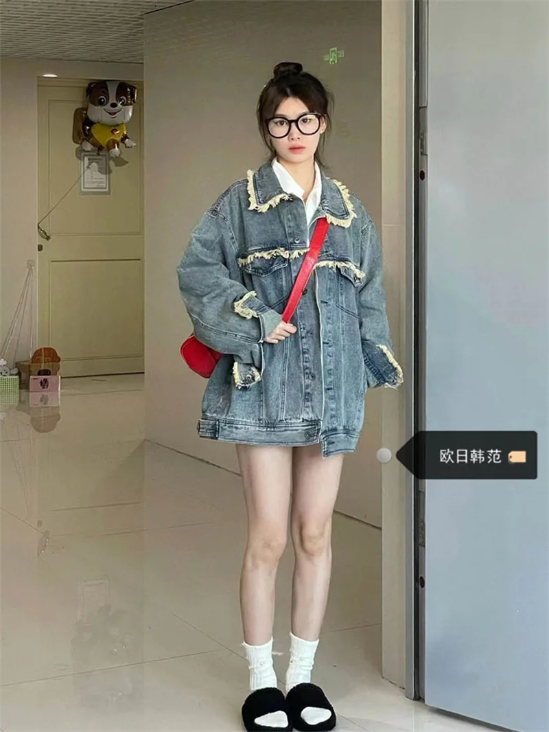 

Large Size Denim Jacket For Women In Autumn 2023 New Retro Design Fashionable And Versatile Niche Fur Edge Jacket Top Commuting