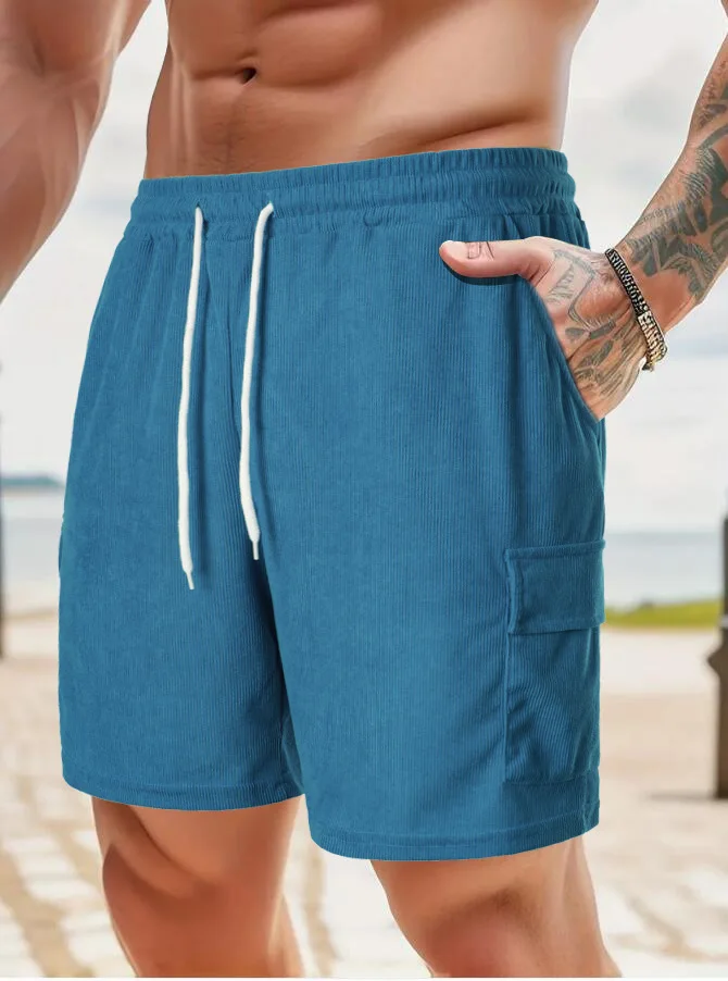 Men's Corduroy Shorts 2026 Men's Retro Casual Vintage Lace Up Knee Length Summer Short Pants for Men High Waist Fashion Eu Size