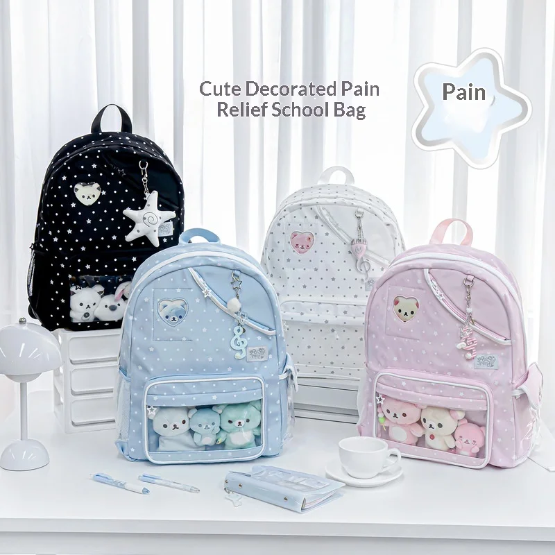 New ROSYPOSY Polka Dot Backpack Korean Style Transparent Ita Bag Daily Commute Travel Daypack For Women Hot