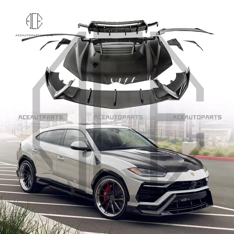 Car Body Kit For Lamborghini URUS V Style Dry Carbon Fiber Front Bumper Side Vent Cover Rear Lip Trunk Spoiler Wing Accessories