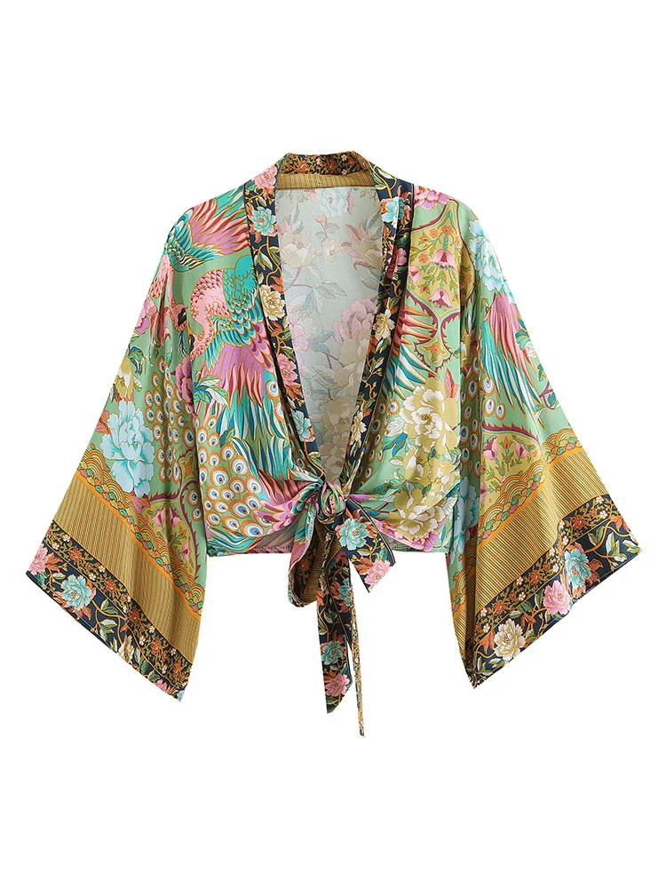 

Сексуальный женский пляжный сарафан 2026 года: новая летняя коллекция, модный свободный крой, принт, V-образный вырез, рукава «летучая мышь», накидка-роба в стиле бохо для бикини