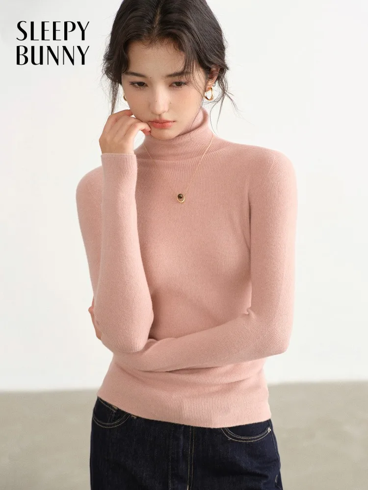 Top de gola alta de malha elástica de ajuste fino para mulheres macio elástico manga longa camiseta casual pulôver para outono inverno casual wear