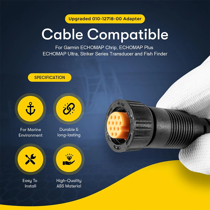 Replace for Garmin 010-12718-00 Sounder Adapter Cable, Connects 4-Pin Transducer to 12-Pin Fish Finder, for Garmin EchoMAP Chirp