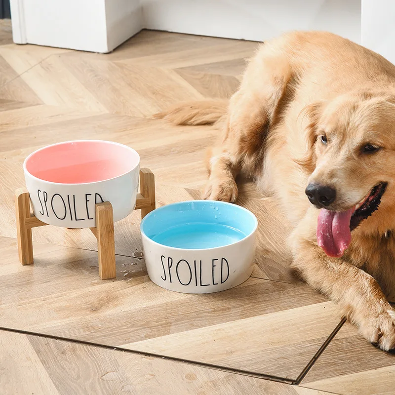 

Ceramic Double Bowl Cat Environmental Protection Non-Flip Feeder Corgi French Bulldog Water for Small and Medium Dogs