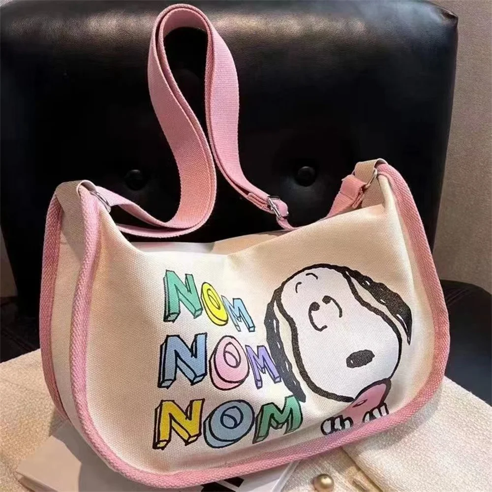 MINISO Peanut Snoopy Canvas Bag borsa di grande capacità borsa a tracolla con cerniera borsa a tracolla regolabile da donna