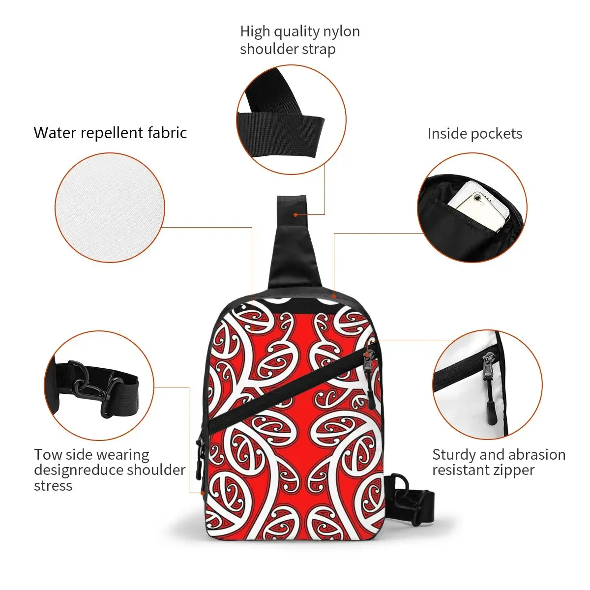 الماوري نمط جميع الأسود نيوزيلندا الرجبي عيد الميلاد حقيبة صدر للرجال الرجال الرافعة Crossbody على ظهره حقيبة صدر للرجال Daypack حقيبة كتف