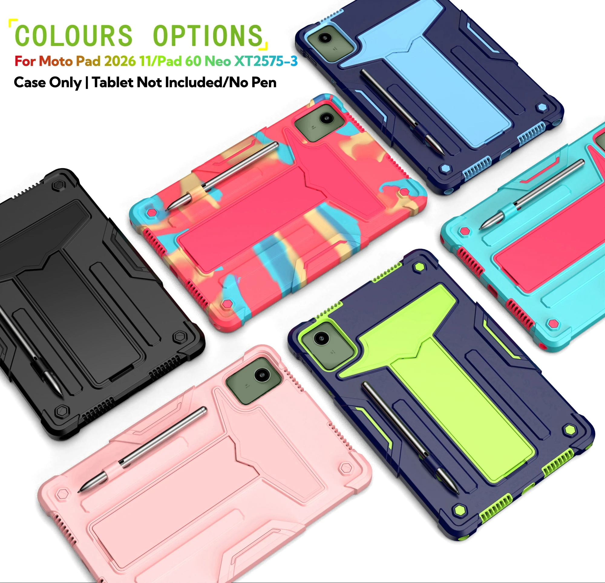 Case for Moto Pad(2026)11 Inch/Pad 60 Neo XT2575-3 Heavy Duty Shockproof Rugged Protective Case Cover with Kickstand/Pen Holder