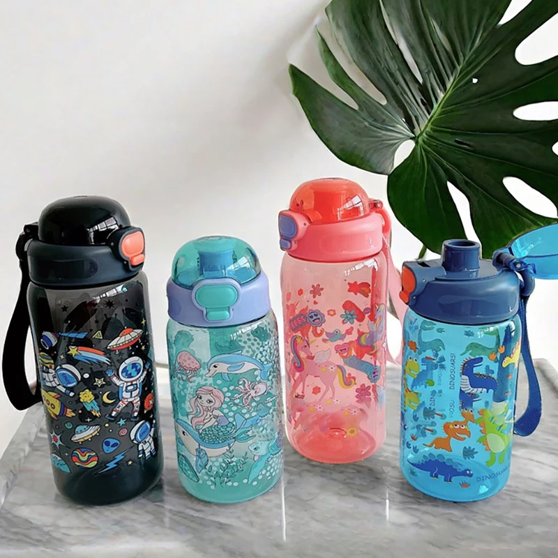 600ML Dinosaur Kids Water Bottles Cute Plastic Water Cup Leakproof Drinking Bottle Children\'s Cup For Outdoor Travel Drinkware