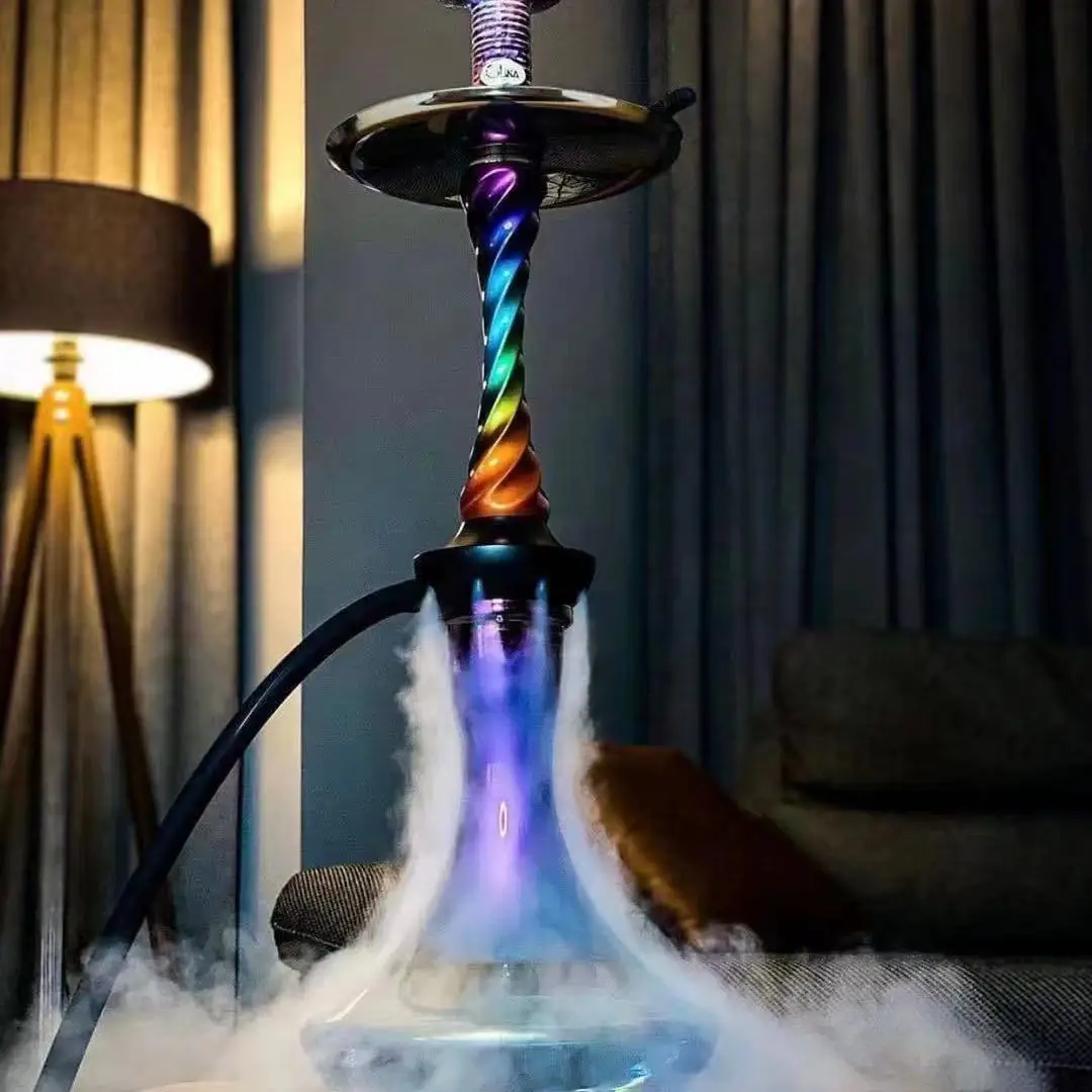 Stainless Steel Colorful Rainbow Hookah Shisha Set with Glass Base Single Horse