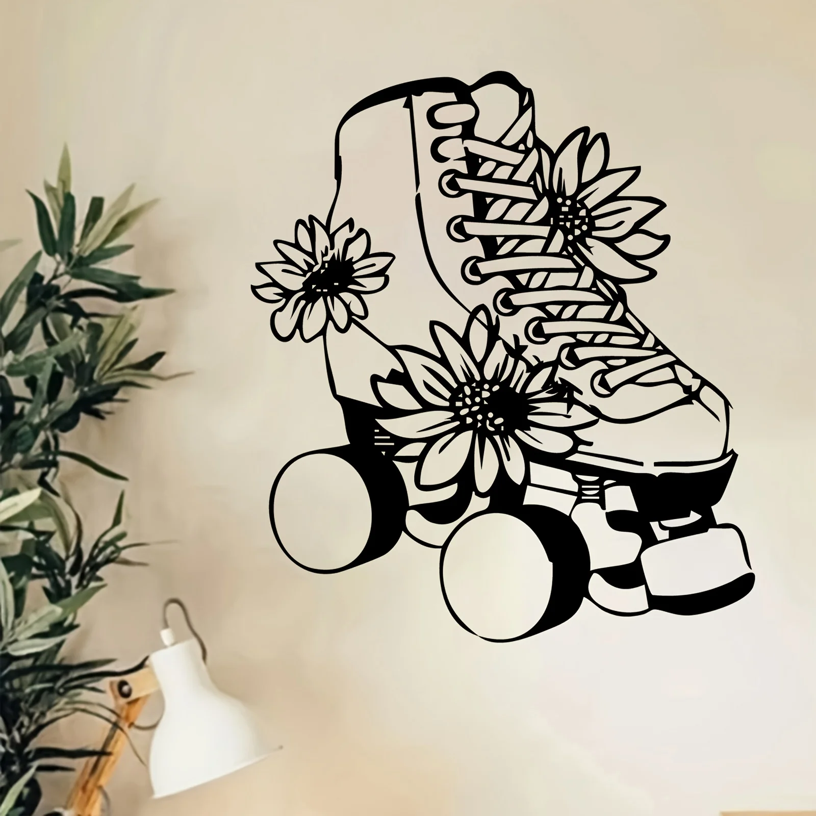 Roller Skate Sunflower Metal Wall Art Iron Vintage Sculpture Patio Garden Fence Hanging Mural Summer Retro Birthday Decor Gift