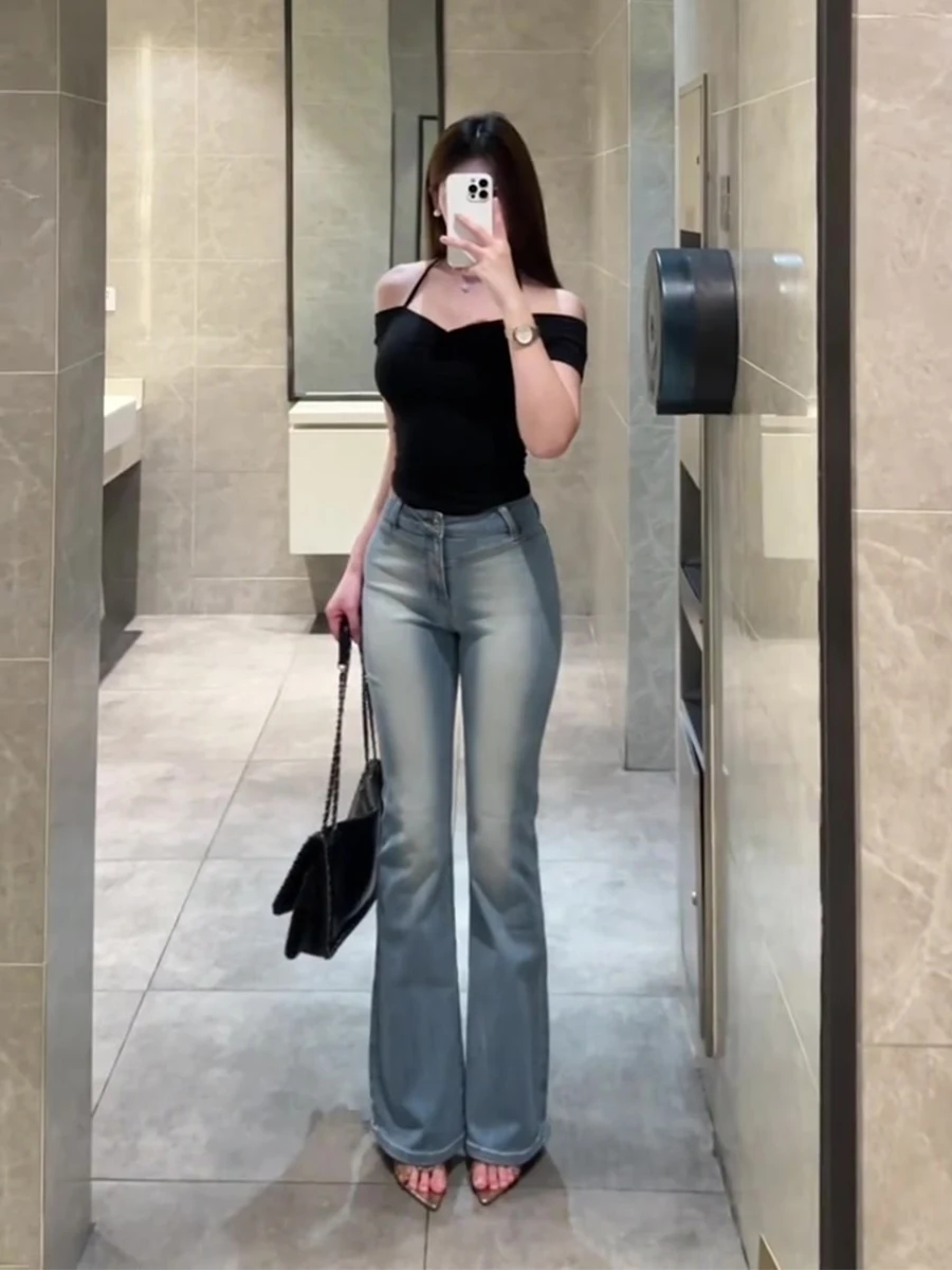 

High Waist Wide Leg Jeans Women's Summer Waed Light Blue Draped Slimming Tight Not Stiy Long Pants Casual Faion