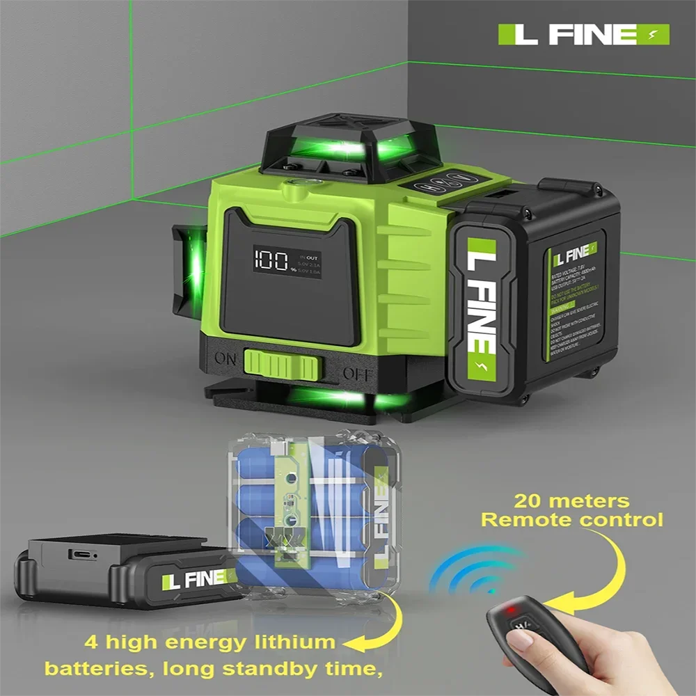 

LFINE 3D/4D Laser Level 8/12/16 Lines Horizontal And Vertical With Remote Control 8 Lines 360°Self-leveling Laser Levels