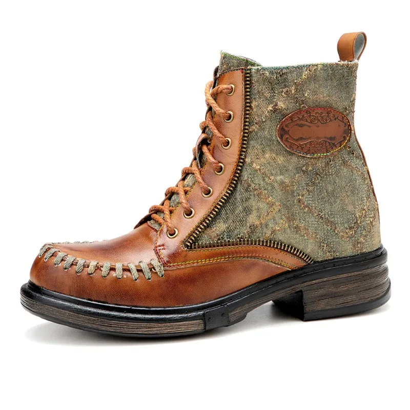 

Джинсовые ботинки на танкетке, 3 см, парусиновая ковбойская женская обувь из овчины до щиколотки, ретро, этническая молния, большой размер, осенне-весенняя обувь на платформе