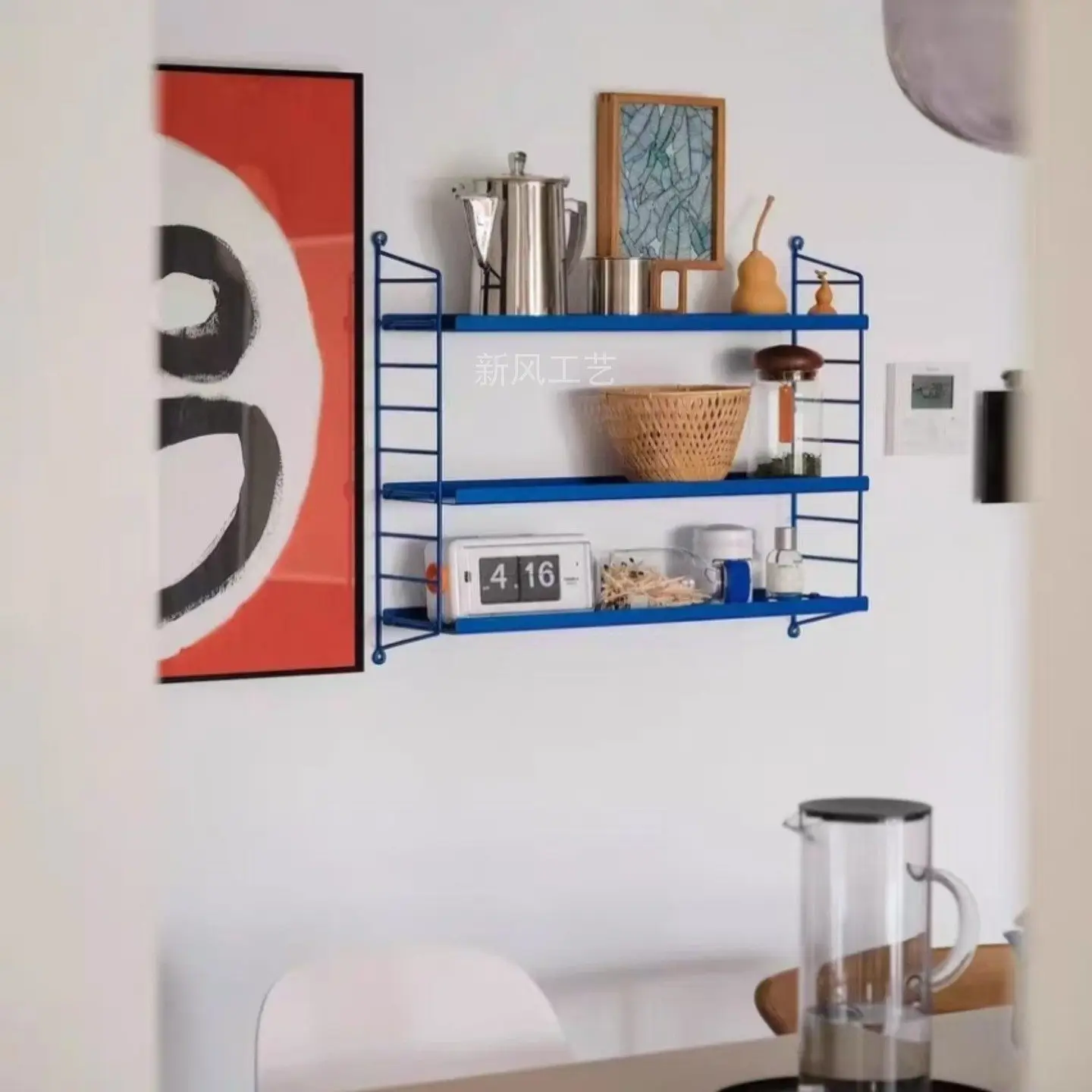 Wall Mounted Blue Metal Shelf Multi-Tier Hanging Storage Rack for Bedroom Creative Bookshelf Industrial Floating Display Shelf