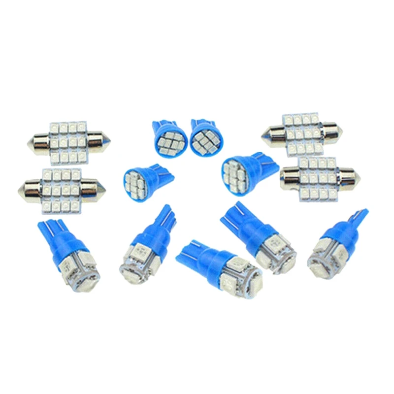 13Pcs Combo LED Lights Interior Package Kit Ice Blue T10 Dome Map License Plate Lamp Bulbs