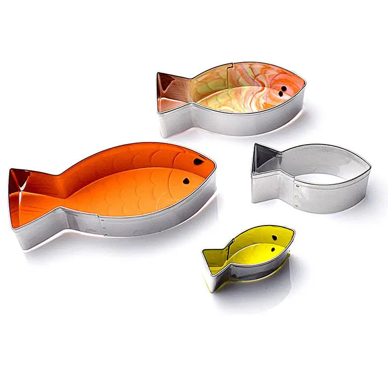 4 PCS Fish Cookie Cutter For Kids Biscuit Fondant Bread Sandwich Mold Stainless Steel Fish-shaped Biscuit Molds, Special Molds