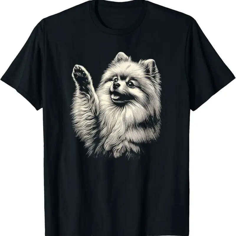 

Vintage Pomeranian Dog Raising Paw Art Design T Shirt