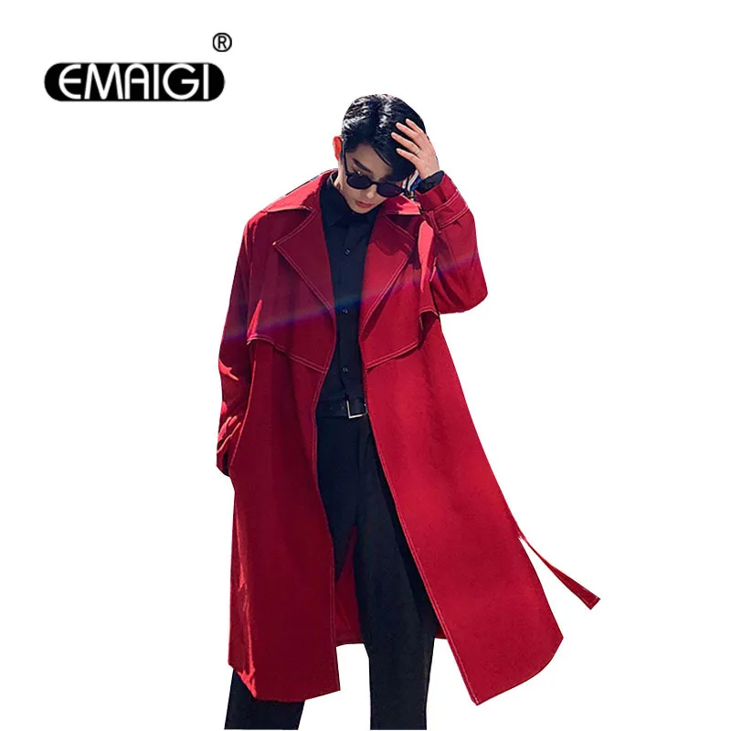 Men Loose Casual Long Jacket Trench Coat Outerwear Male Women Vintage Streetwear Hip Hop Red Cardigan Windbreaker Overcoat