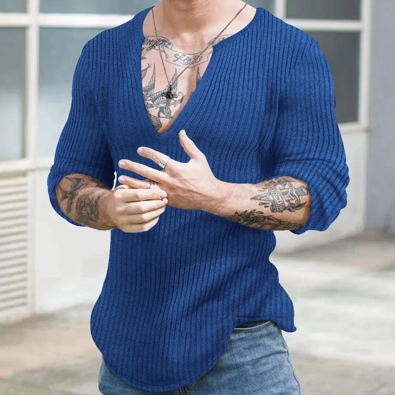 Winter Men's V-neck Casual Fashion Sweaters Male Long Sleeve Solid Color All-match Knitting Pullovers Gentmen Jumpers TopYY58
