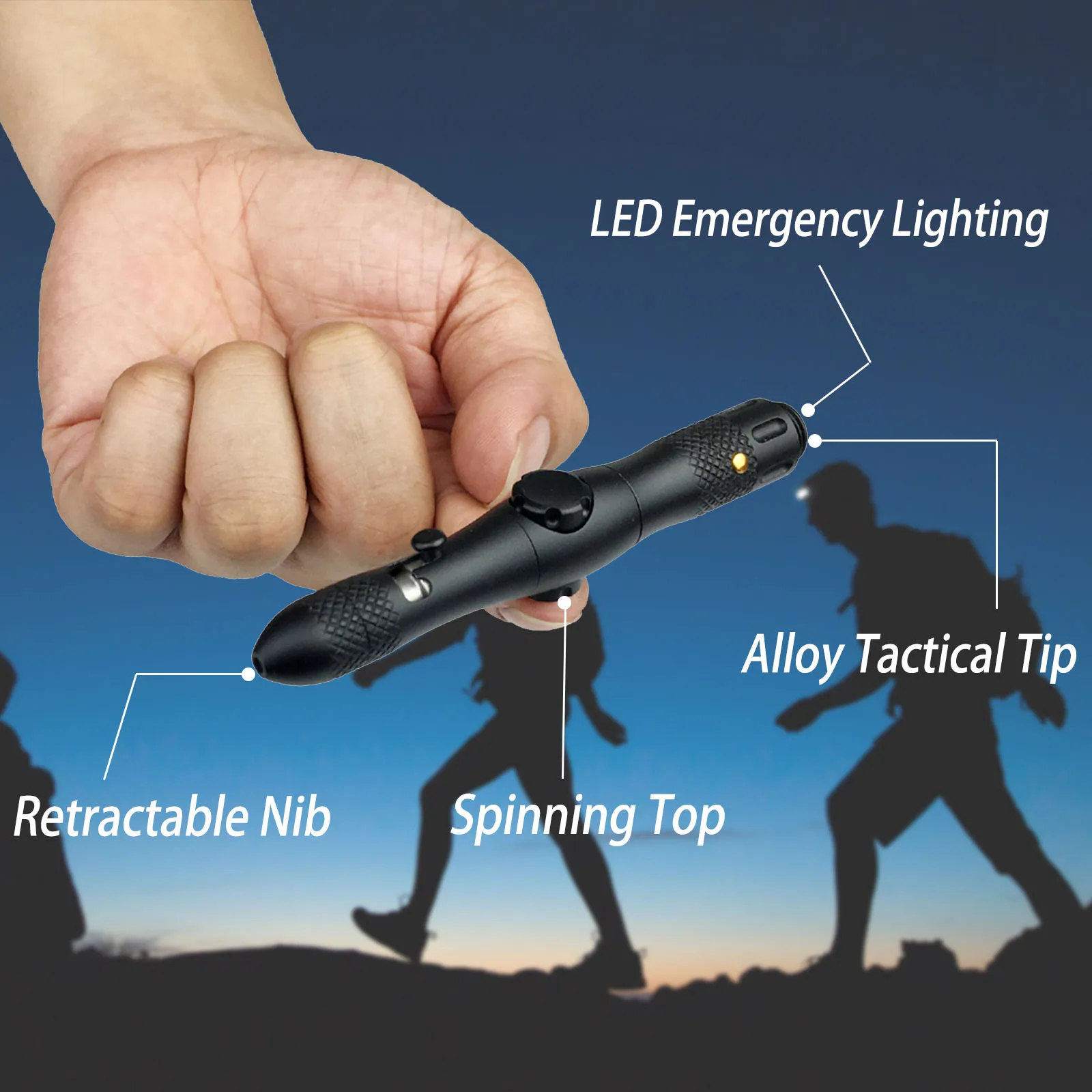 Bolígrafo Fidget EDC para equipo táctico con interruptor de vidrio, luz LED, bolígrafo de escritura, cuerpo de aluminio de grado aeronáutico