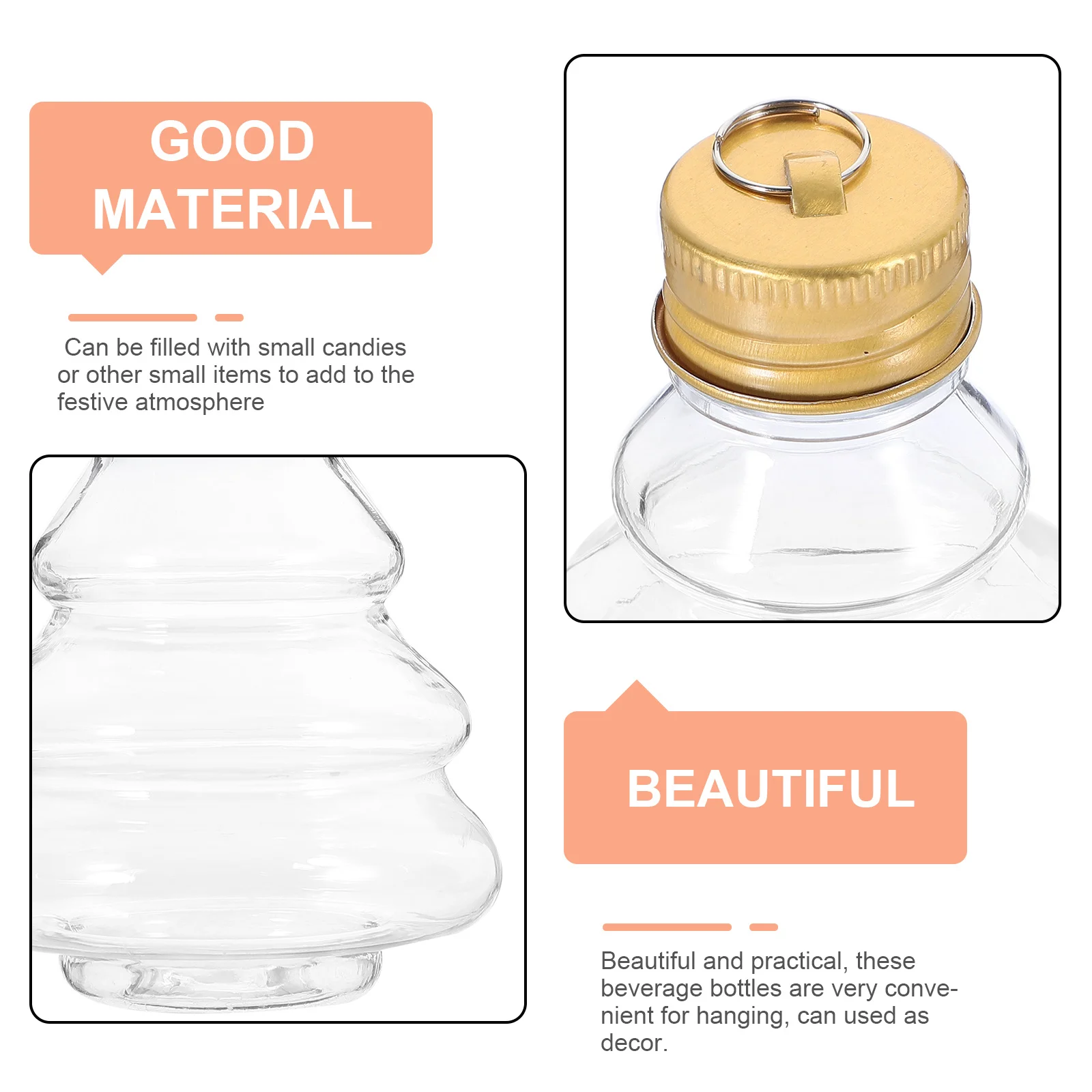 

10Pcs Portable Beverage Bottles Christmas Tree Decoration Pendant Fillable Candy Jar with Cap for Home Party Decor Gift