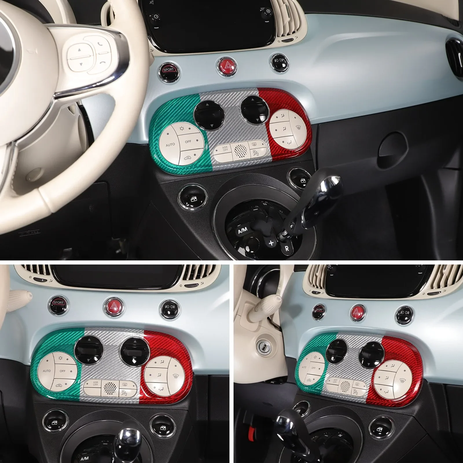 Carbon Fiber Car Air Conditioning Adjustment Switch Button Frame Decorative Cover Trim For Fiat 500 595 Abarth 695 2016-2024