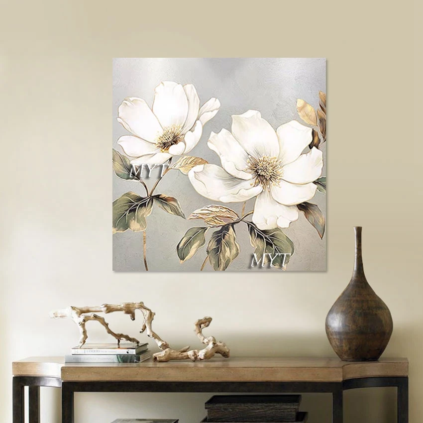 Home Decor Design, Gold Foil Handmade Beautiful Flower Painting, High Quality Modern Wall Art, Custom Canvas Picture, Frameless