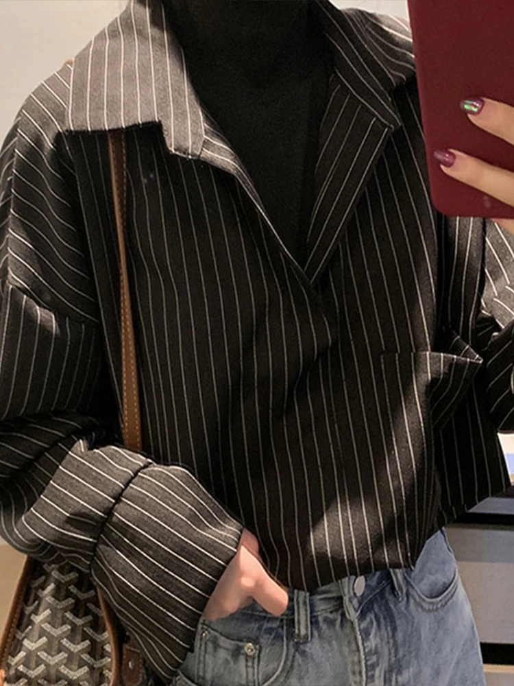 

Women's Stripe Shirt Half High Collar Inner Wear Top Layered Spring Autumn Winter Fashion Commute Style Loose Fit Long Sleeve