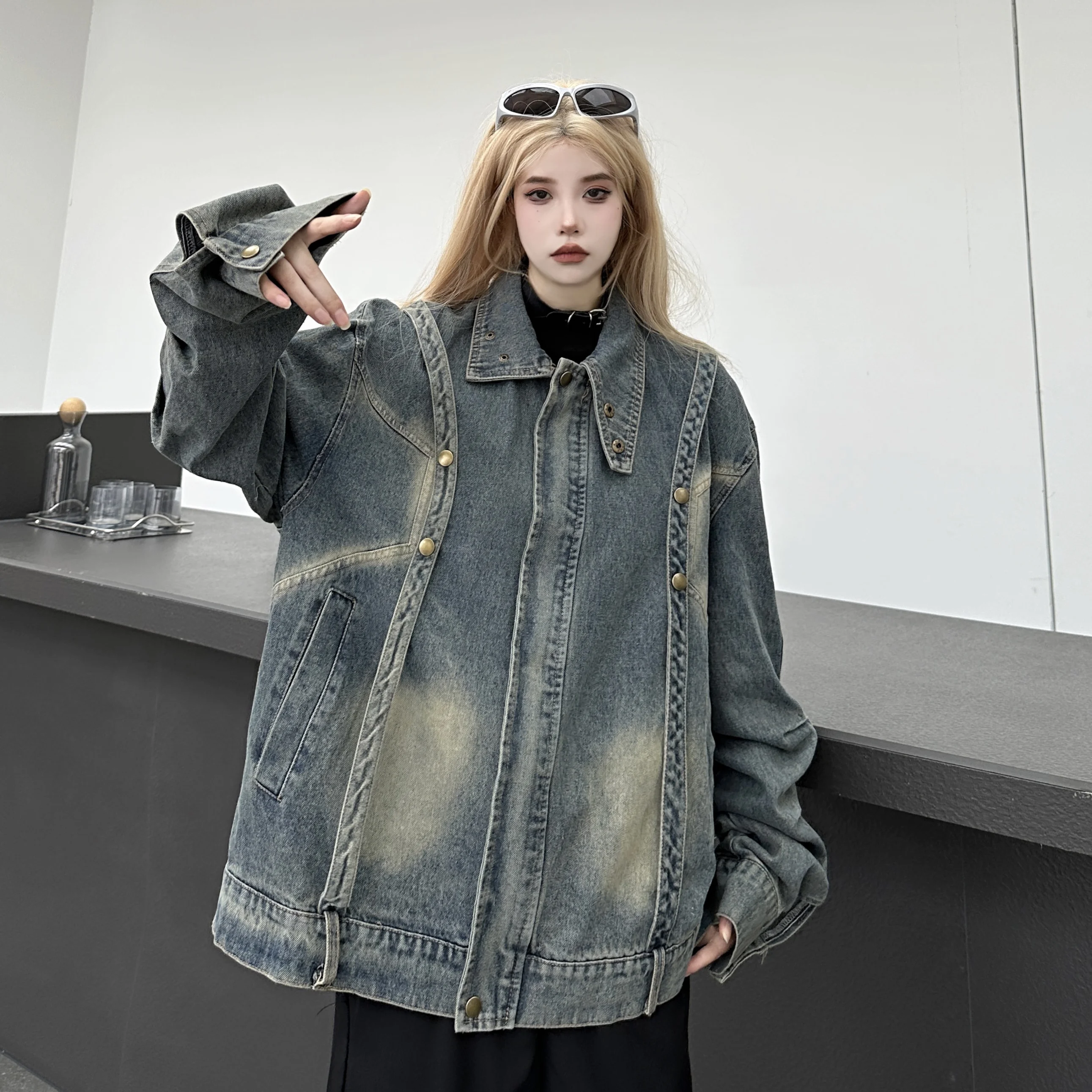 

Fall Zipper Up Jean Jacket Loose Denim Coat Women Oversized Outwear Outfit Windbreaker BF Casual Cowboy Fashion Techwear punk