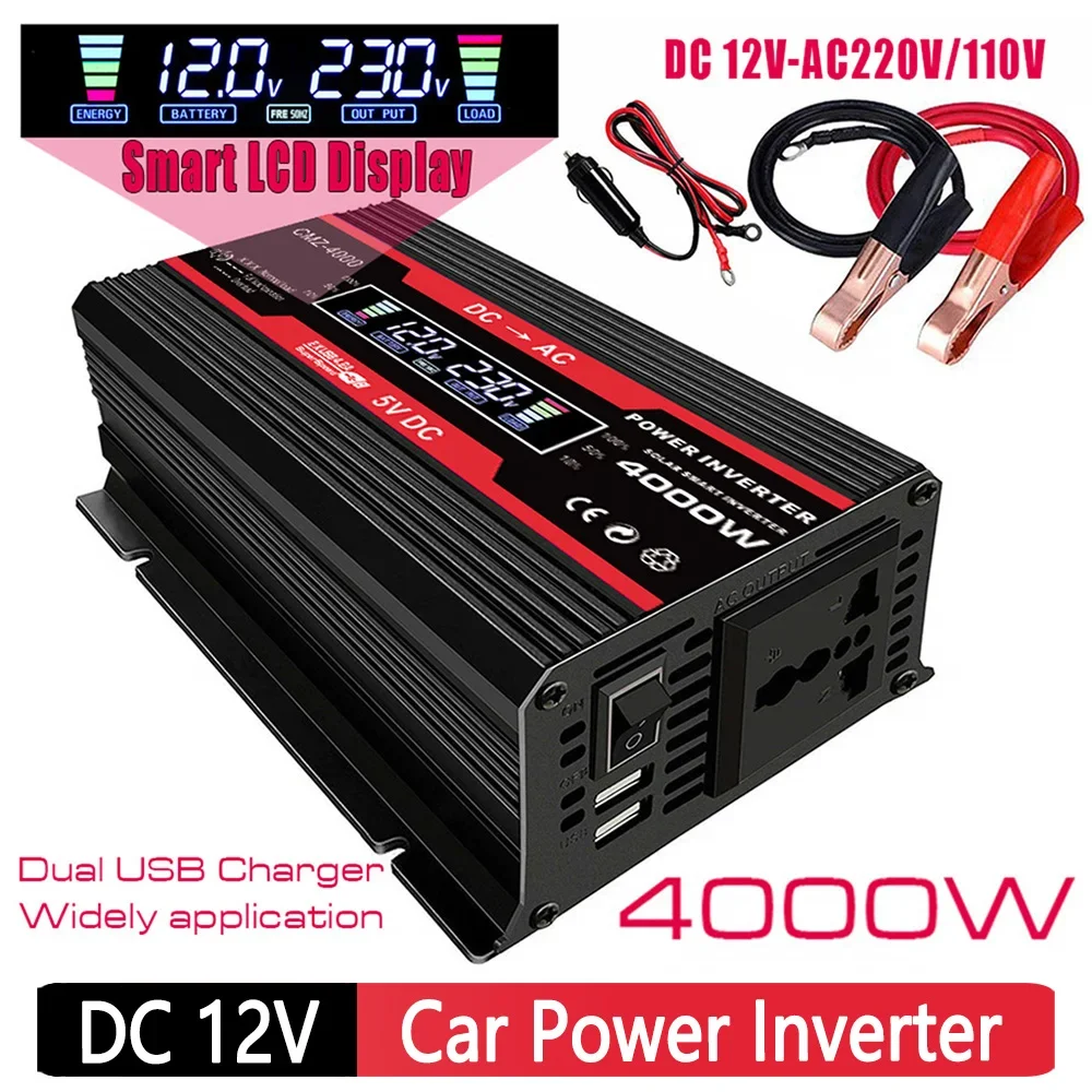 Convertitore Inverter per auto da 4000W da 12V a 110V/220V Display LCD trasformatore di tensione adattatore per auto convertitore di carica a onda