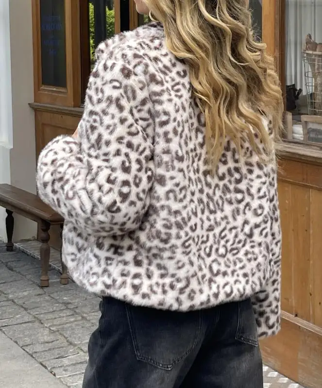 

2025 женская куртка, осень/зима, новинка, хит продаж, модное элегантное плюшевое женское пальто с леопардовым узором и длинными рукавами