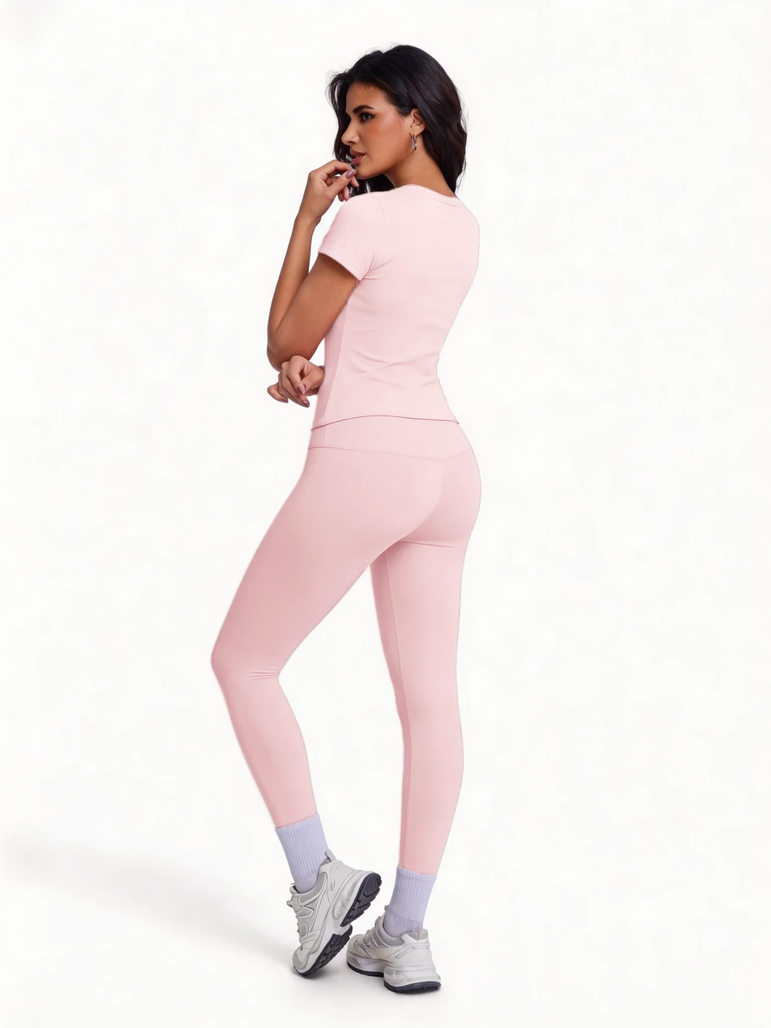 Women's 2 Piece Workout Set, Ultra-Soft Short Sleeve T-Shirt & High Waist Leggings, Seamless Butt Lifting Yoga Outfit for Gym, R
