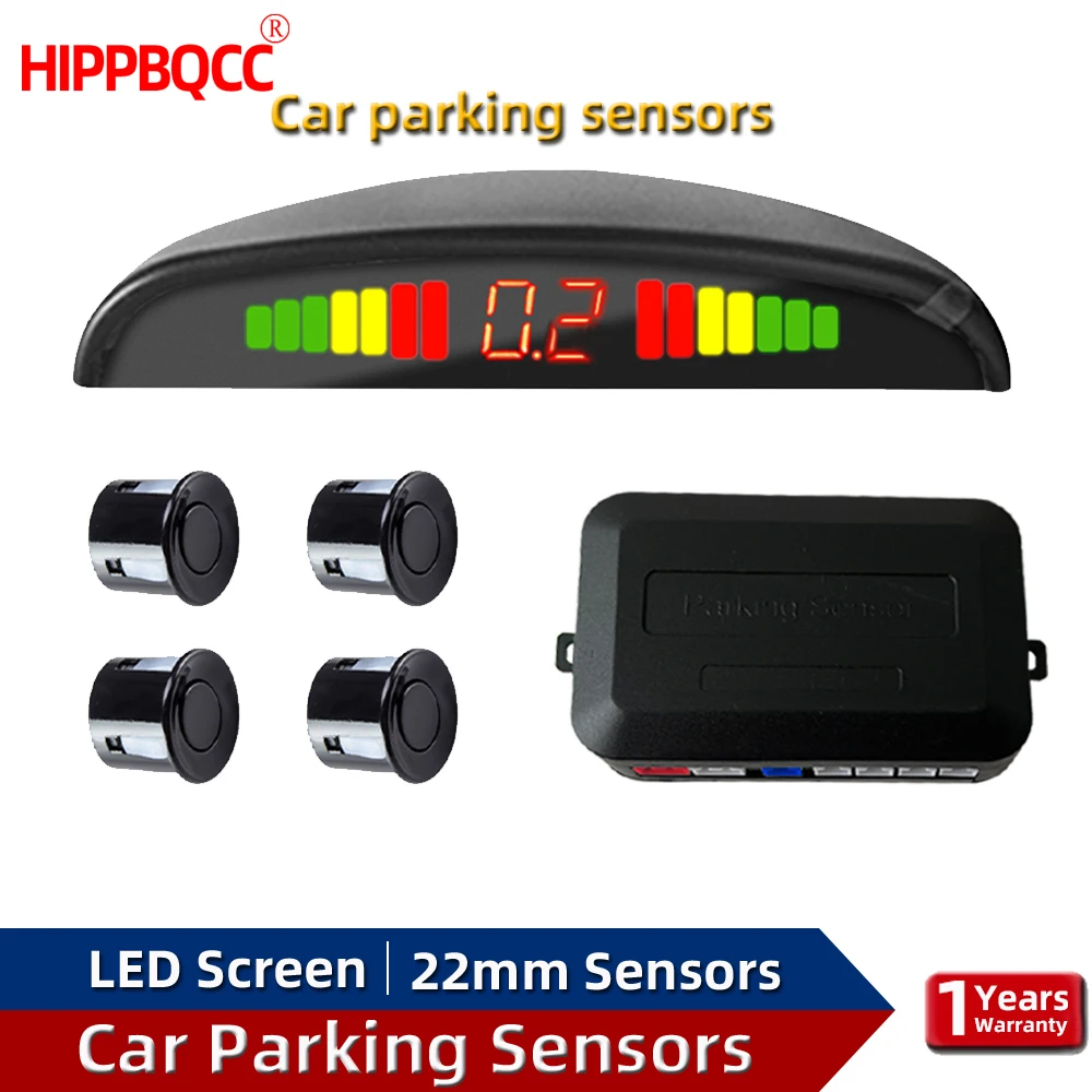 HIPPBQCC Car Parking Sensors Parking Kit LED Display 22mm 4Sensors Backlight Reverse Backup Radar Monitoring System 4 Colors 12V