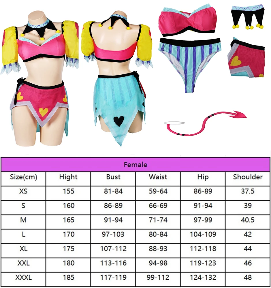 Halloween Fizzarolli Badeanzug Cosplay Clown Schwanz Bikini Halskette Anime Rollenspiel Strand Bade bekleidung Kostüm Set Karneval Party Anzug