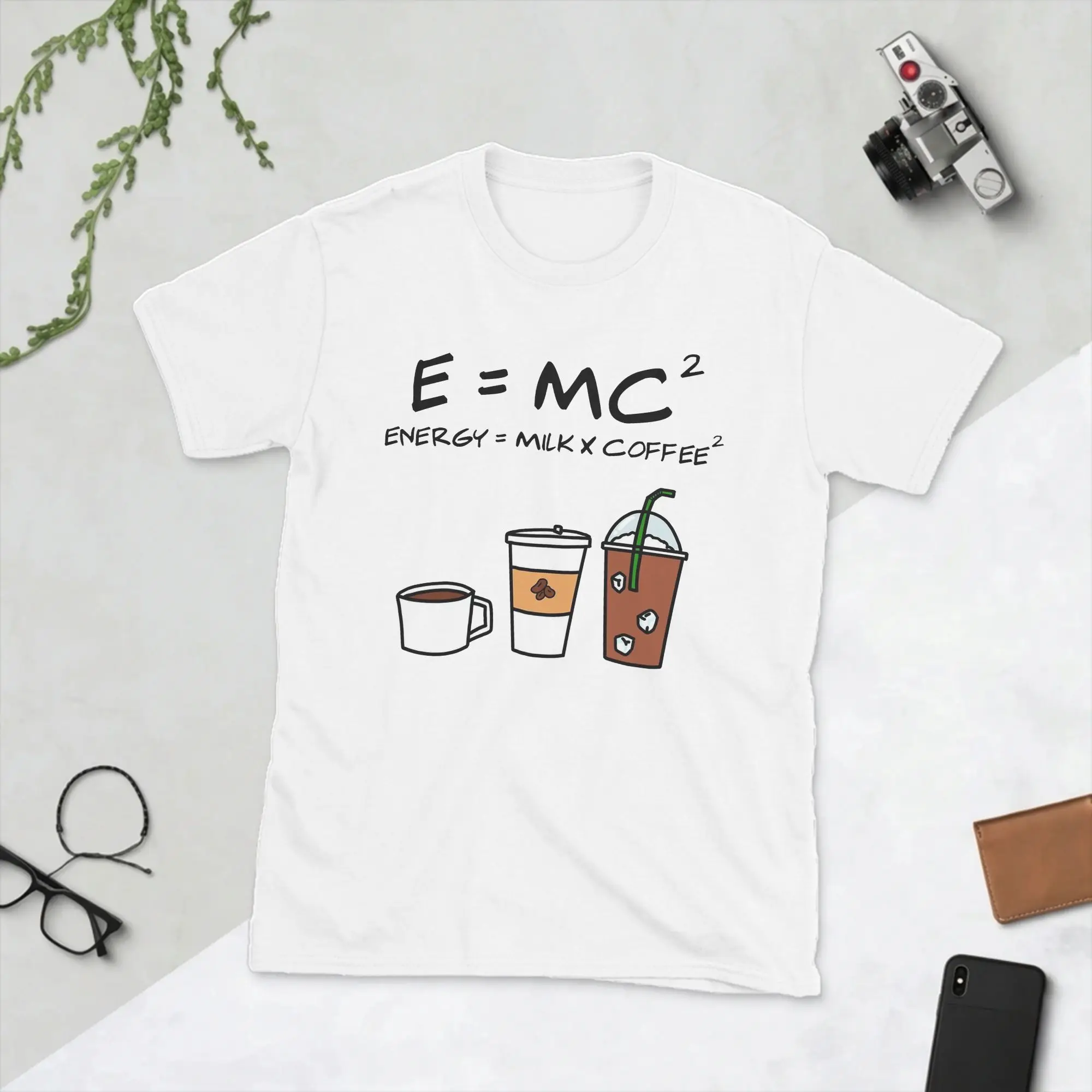 Energy=Milk+Coffee Men's T Shirts E = MC2 Crazy Tee Shirt Short Sleeve Crewneck T-Shirt Pure Cotton Birthday Gift Clothes